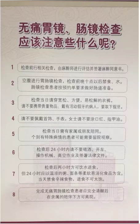 如果您不清楚无痛胃肠镜检查有哪些注意事项,详见下图